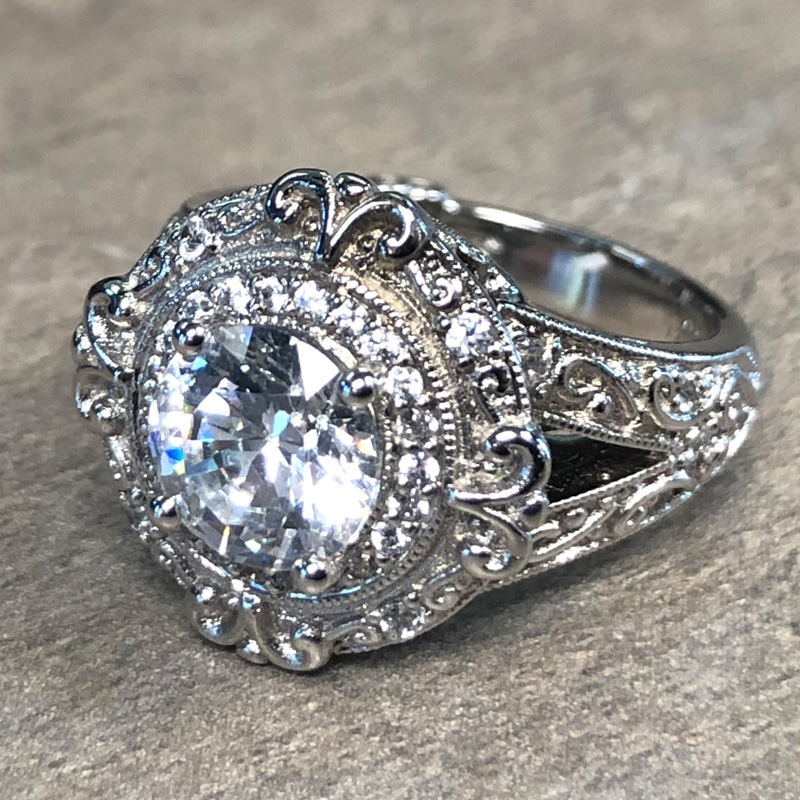 14K White Gold Vintage Halo Engagement Ring